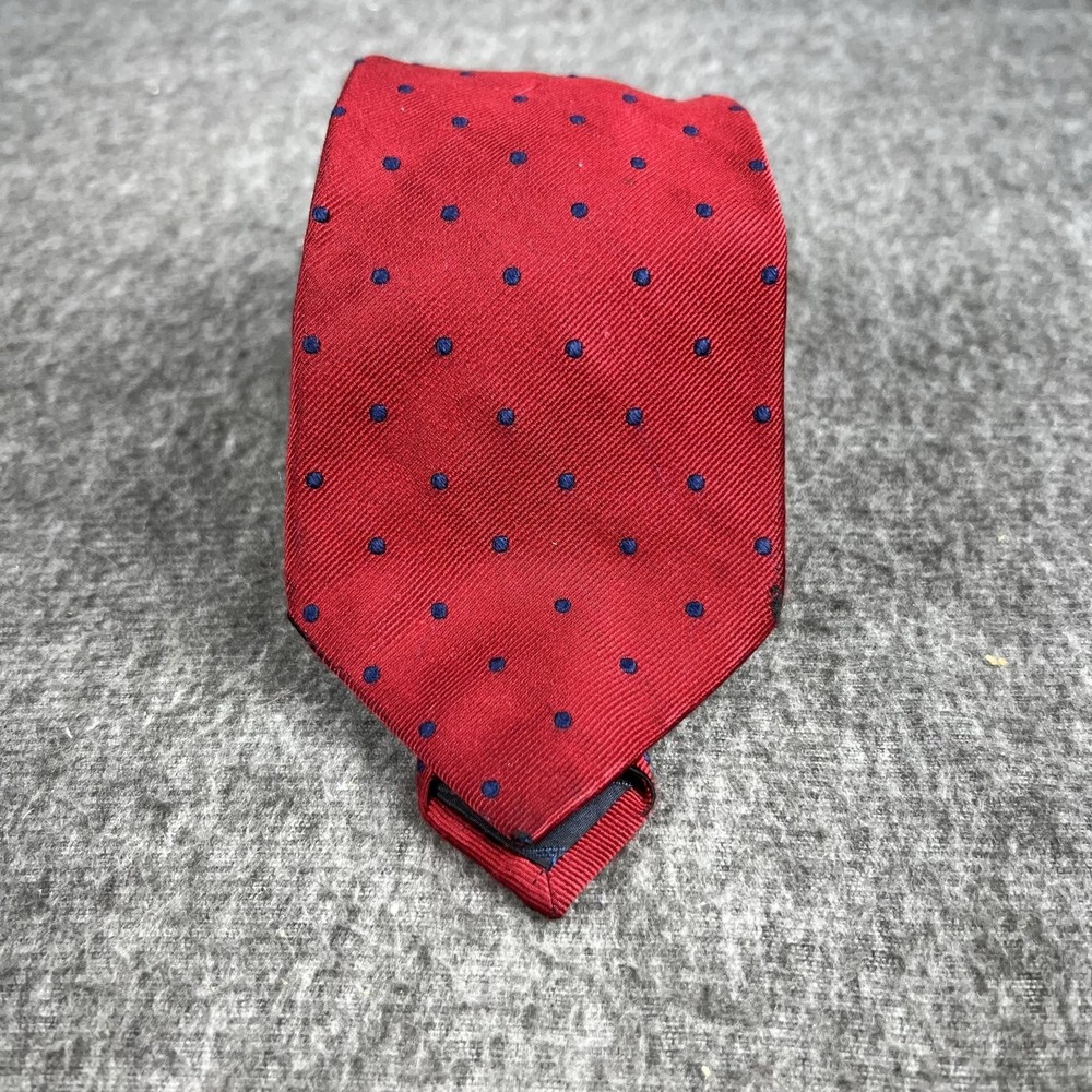 Lands' End Mens Silk Tie Red Blue Polka Dot Classic Necktie 190253 A8 710
